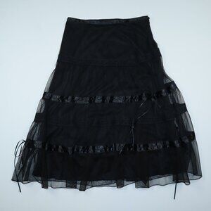 Vintage Express tiered lace mesh silk ribbon ruffle midi skirt whimsigoth